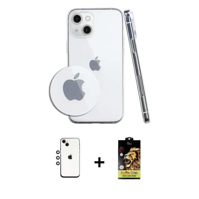 MARSİLYAN™- iPhone 14 Kılıf Zirve Doku - Siyah Buffer Cam Ekran Koruyucu + Shine Kamera Lens - GI