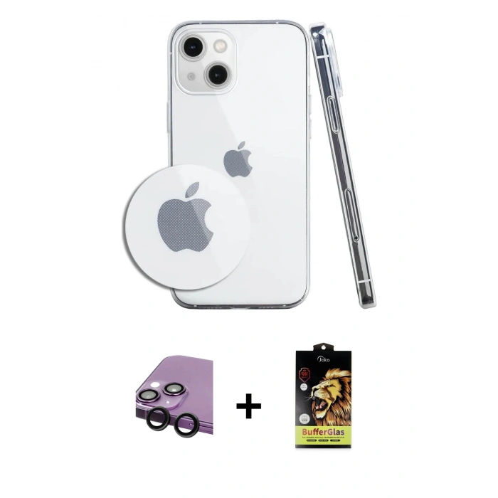 MARSİLYAN™- iPhone 14 Kılıf Zirve Doku - Siyah Buffer Cam Ekran Koruyucu + Raze Metal Kamera Lens - SH