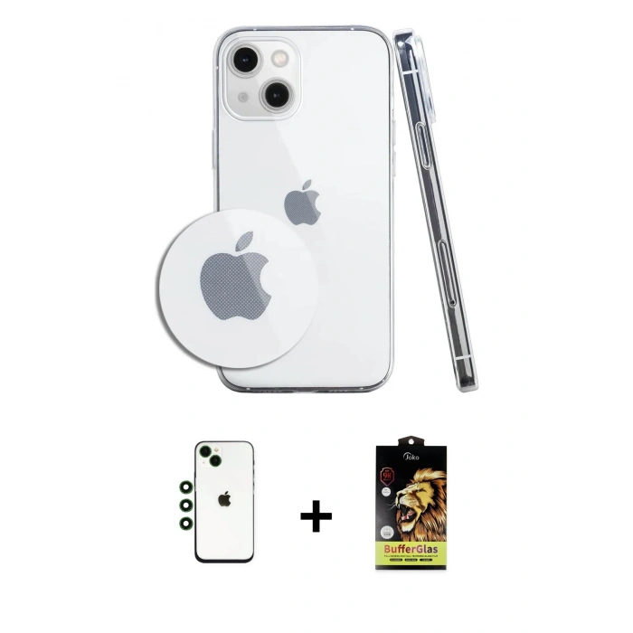 MARSİLYAN™- iPhone 14 Kılıf Zirve Doku - Siyah Buffer Cam Ekran Koruyucu + Shine Kamera Lens - YL