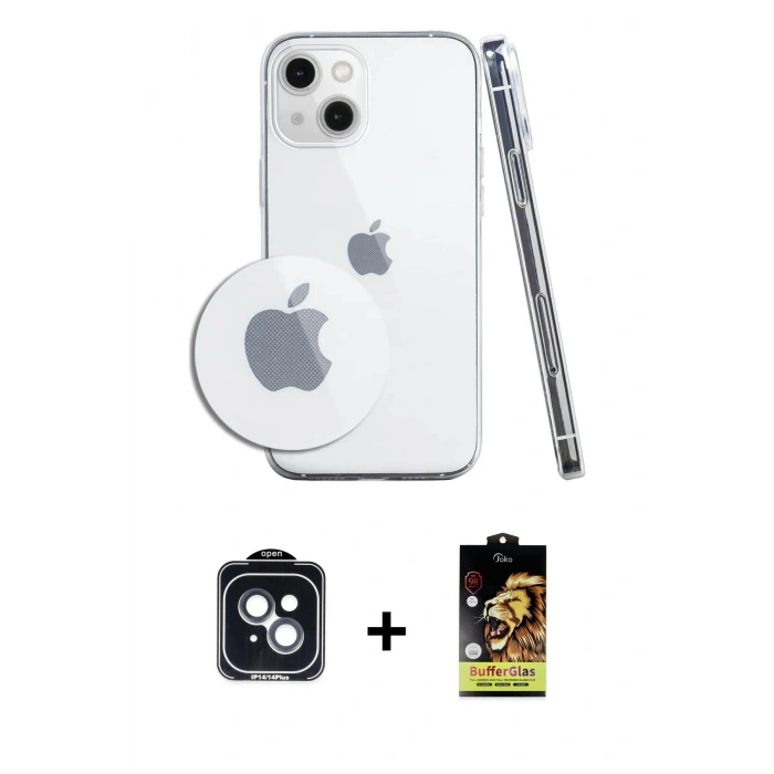 MARSİLYAN™- iPhone 14 Kılıf Zirve Doku - Siyah Buffer Cam Ekran Koruyucu + PVD Metal Kamera Lens - SH