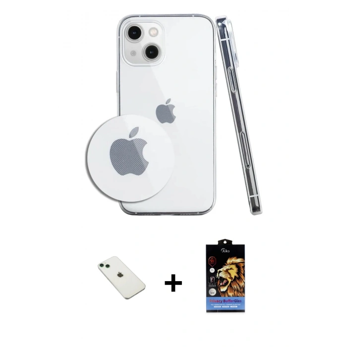 MARSİLYAN™- iPhone 14 Kılıf Zirve Doku - Siyah Buffer Hayalet Cam Ekran Koruyucu + Diamond Kamera Lens - YL