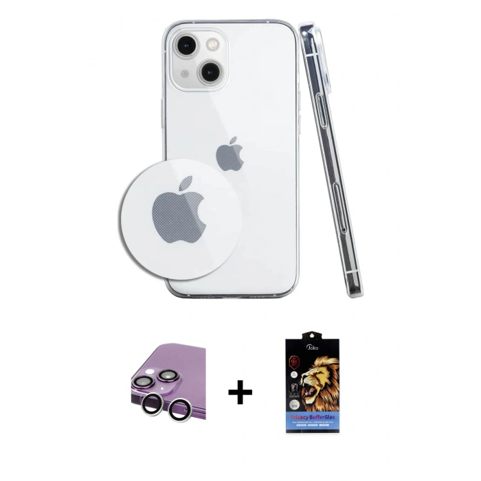 MARSİLYAN™- iPhone 14 Kılıf Zirve Doku - Siyah Buffer Hayalet Cam Ekran Koruyucu + Raze Metal Kamera Lens - GS
