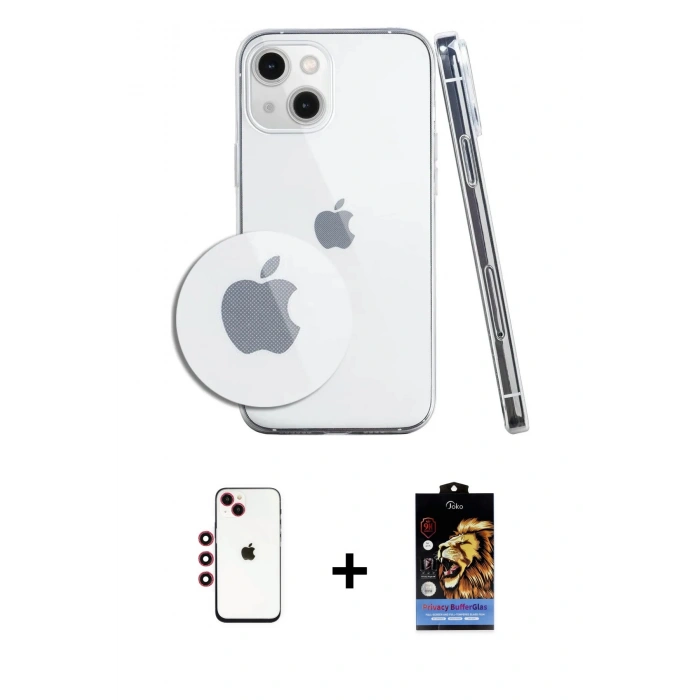 MARSİLYAN™- iPhone 14 Kılıf Zirve Doku - Siyah Buffer Hayalet Cam Ekran Koruyucu + Shine Kamera Lens - KI