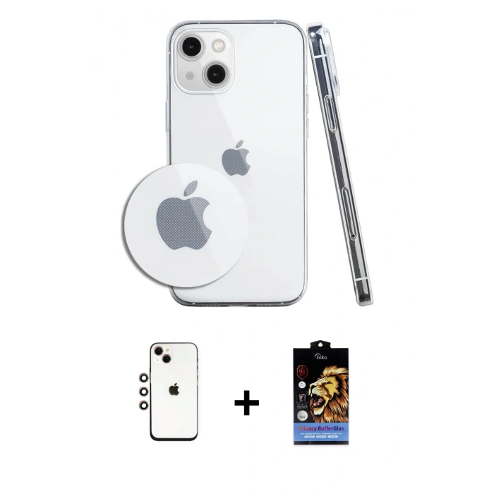 MARSİLYAN™- iPhone 14 Kılıf Zirve Doku - Siyah Buffer Hayalet Cam Ekran Koruyucu + Shine Kamera Lens - GI