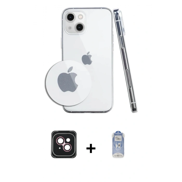 MARSİLYAN™- iPhone 14 Kılıf Zirve Doku - Siyah Joko Magic 5D Cam + PVD Metal Kamera Lens - PE