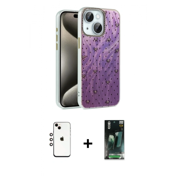 MARSİLYAN™- iPhone 14 Kılıf Zirve Modern Prime - Şeffaf 360 Full Body Arka Koruyucu + Shine Kamera Lens - GI