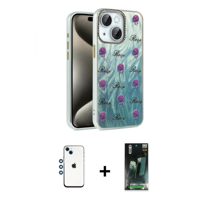MARSİLYAN™- iPhone 14 Kılıf Zirve Modern Prime - Şeffaf 360 Full Body Arka Koruyucu + Shine Kamera Lens - MI