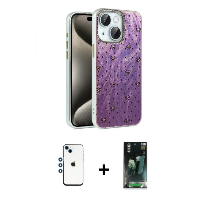 MARSİLYAN™- iPhone 14 Kılıf Zirve Modern Prime - Şeffaf 360 Full Body Arka Koruyucu + Shine Kamera Lens - MI