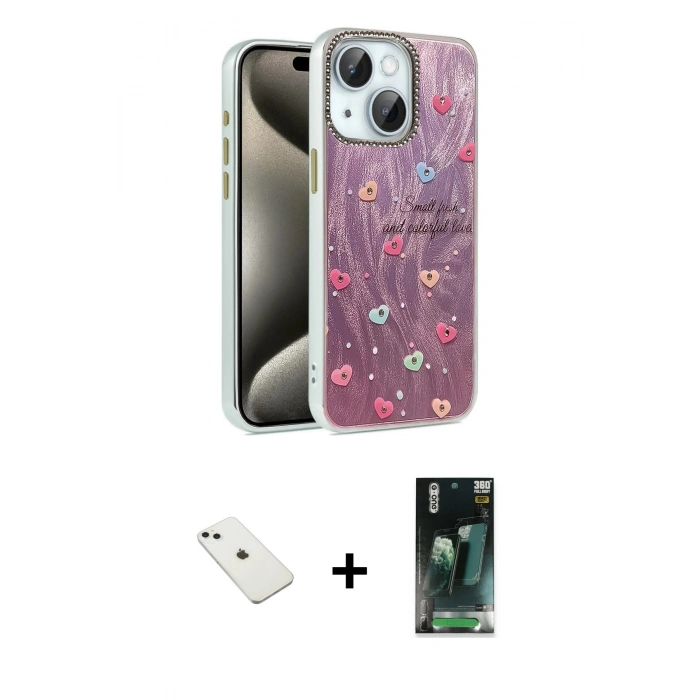 MARSİLYAN™- iPhone 14 Kılıf Zirve Modern Prime - Şeffaf 360 Full Body Arka Koruyucu + Diamond Kamera Lens - SABE