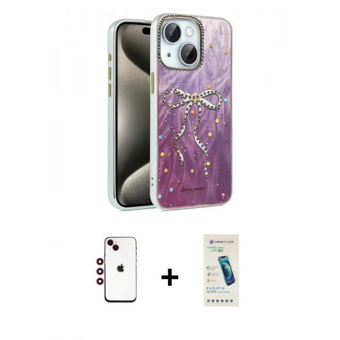 MARSİLYAN™- iPhone 14 Kılıf Zirve Modern Prime - Şeffaf Pasifik Cam Ekran Koruyucu + Shine Kamera Lens - KI