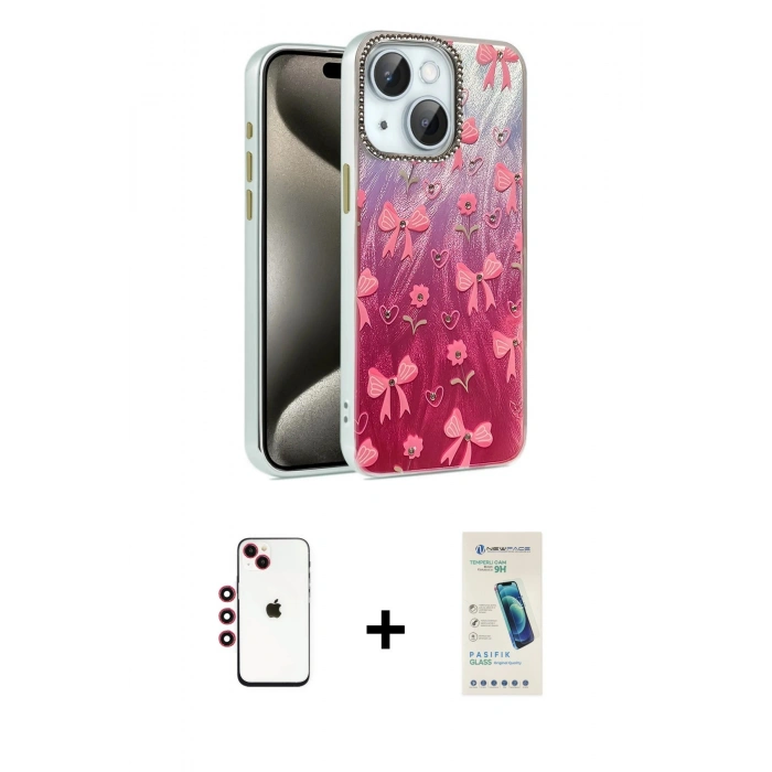 MARSİLYAN™- iPhone 14 Kılıf Zirve Modern Prime - Şeffaf Pasifik Cam Ekran Koruyucu + Shine Kamera Lens - KI