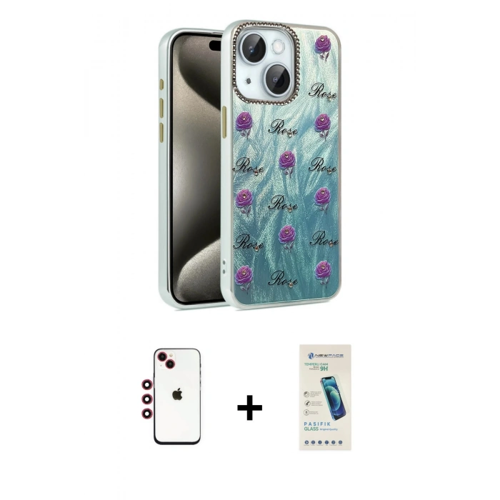 MARSİLYAN™- iPhone 14 Kılıf Zirve Modern Prime - Şeffaf Pasifik Cam Ekran Koruyucu + Shine Kamera Lens - KI