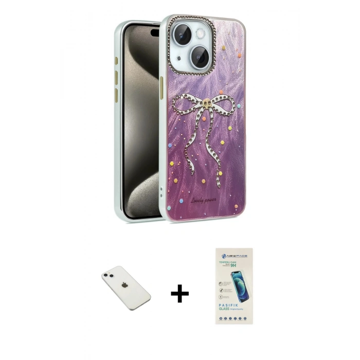 MARSİLYAN™- iPhone 14 Kılıf Zirve Modern Prime - Şeffaf Pasifik Cam Ekran Koruyucu + Diamond Kamera Lens - SABE