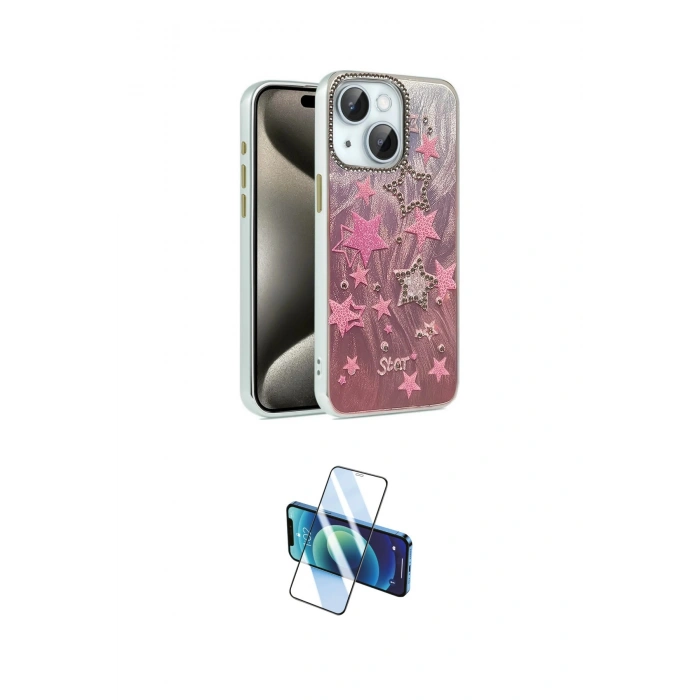 MARSİLYAN™- iPhone 14 Kılıf Zirve Modern Prime - Siyah 3D Antistatik Cam Ekran Koruyucu