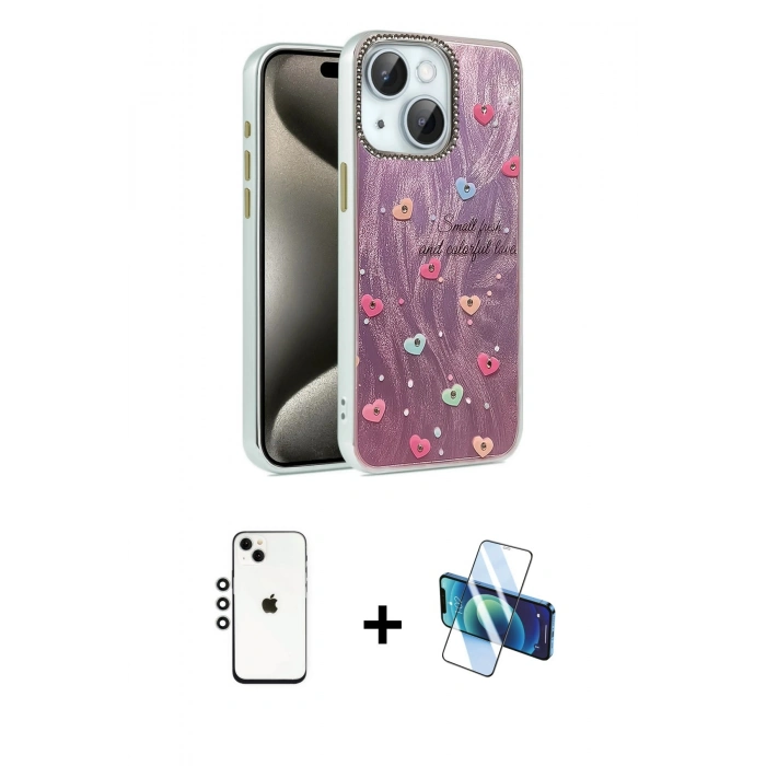 MARSİLYAN™- iPhone 14 Kılıf Zirve Modern Prime - Siyah 3D Antistatik Cam Ekran Koruyucu + Shine Kamera Lens - GS