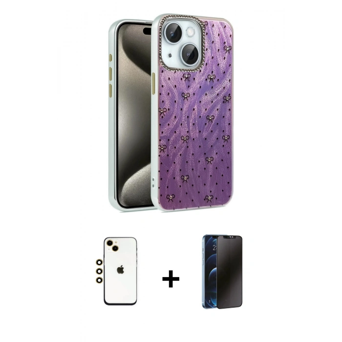 MARSİLYAN™- iPhone 14 Kılıf Zirve Modern Prime - Siyah 3D Antistatik Hayalet Cam Ekran Koruyucu + Shine Kamera Lens - GD
