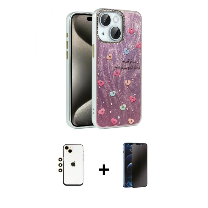 MARSİLYAN™- iPhone 14 Kılıf Zirve Modern Prime - Siyah 3D Antistatik Hayalet Cam Ekran Koruyucu + Shine Kamera Lens - GD