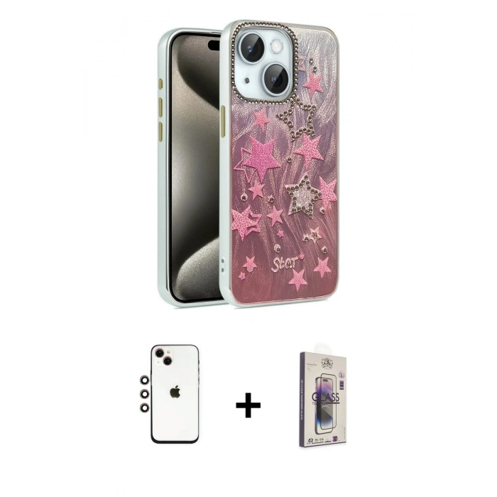 MARSİLYAN™- iPhone 14 Kılıf Zirve Modern Prime - Siyah Bilvis 3D Cam Ekran Koruyucu + Shine Kamera Lens - GI