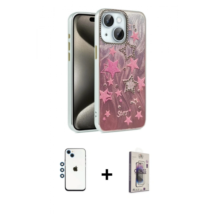 MARSİLYAN™- iPhone 14 Kılıf Zirve Modern Prime - Siyah Bilvis 3D Cam Ekran Koruyucu + Shine Kamera Lens - MI