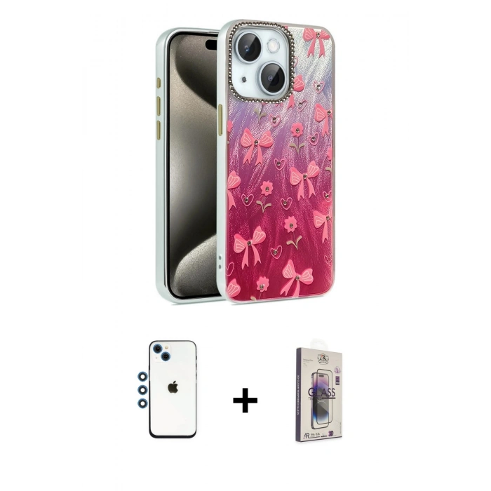 MARSİLYAN™- iPhone 14 Kılıf Zirve Modern Prime - Siyah Bilvis 3D Cam Ekran Koruyucu + Shine Kamera Lens - MI