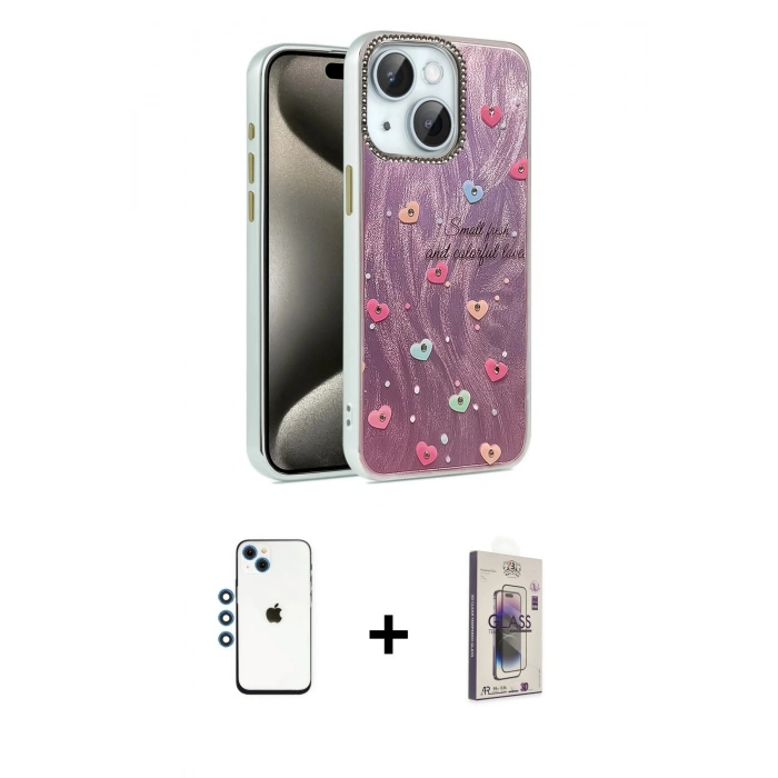 MARSİLYAN™- iPhone 14 Kılıf Zirve Modern Prime - Siyah Bilvis 3D Cam Ekran Koruyucu + Shine Kamera Lens - MI