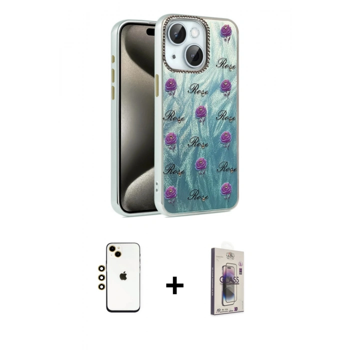 MARSİLYAN™- iPhone 14 Kılıf Zirve Modern Prime - Siyah Bilvis 3D Cam Ekran Koruyucu + Shine Kamera Lens - GD