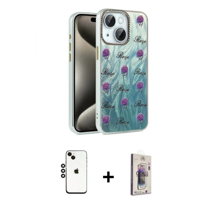 MARSİLYAN™- iPhone 14 Kılıf Zirve Modern Prime - Siyah Bilvis 3D Cam Ekran Koruyucu + Shine Kamera Lens - SH