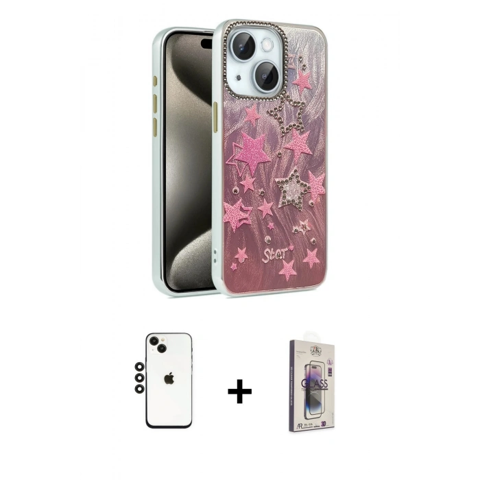MARSİLYAN™- iPhone 14 Kılıf Zirve Modern Prime - Siyah Bilvis 3D Cam Ekran Koruyucu + Shine Kamera Lens - SH