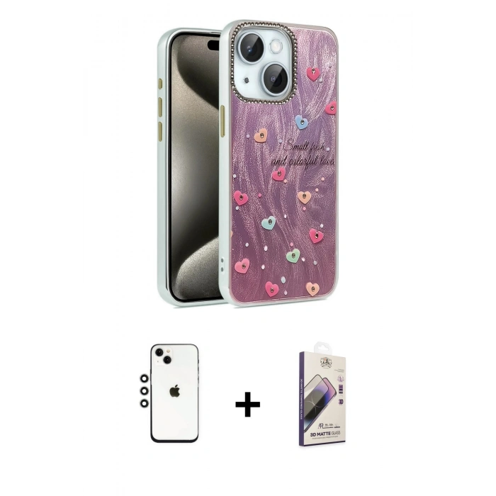 MARSİLYAN™- iPhone 14 Kılıf Zirve Modern Prime - Siyah Bilvis 3D Mat Cam Ekran Koruyucu + Shine Kamera Lens - GS