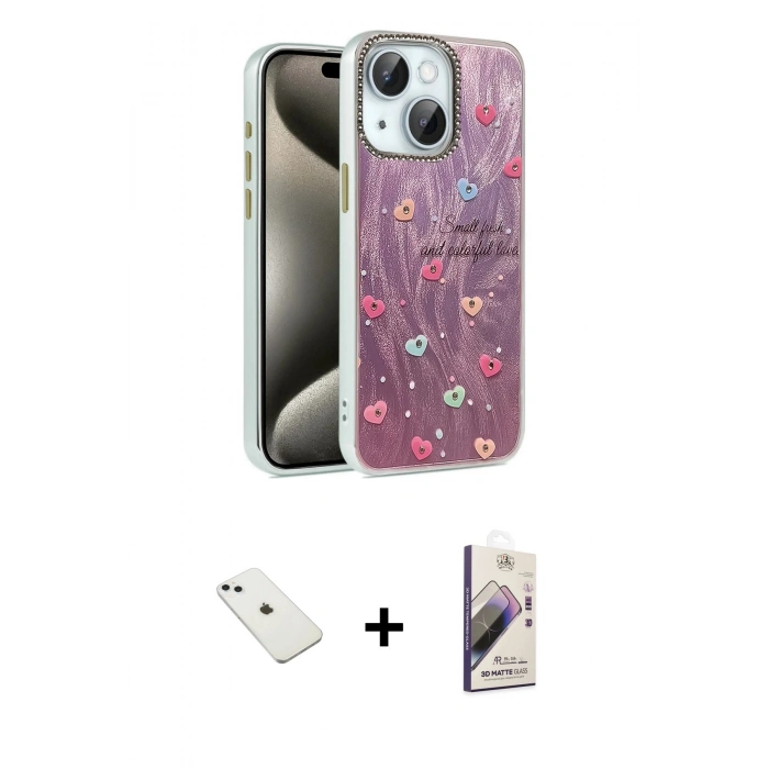 MARSİLYAN™- iPhone 14 Kılıf Zirve Modern Prime - Siyah Bilvis 3D Mat Cam Ekran Koruyucu + Diamond Kamera Lens - SABE