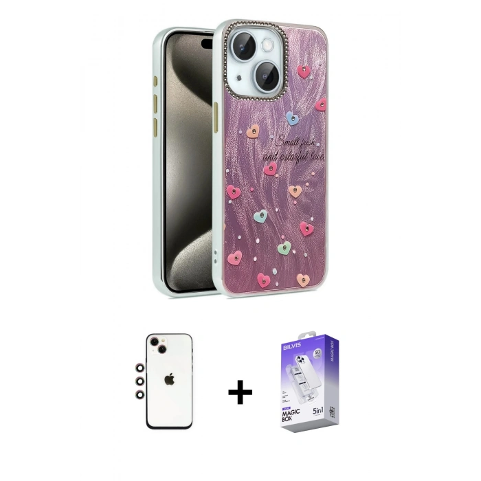 MARSİLYAN™- iPhone 14 Kılıf Zirve Modern Prime - Siyah Bilvis 5in1 3D Magic Cam Ekran Koruyucu + Shine Kamera Lens - GI