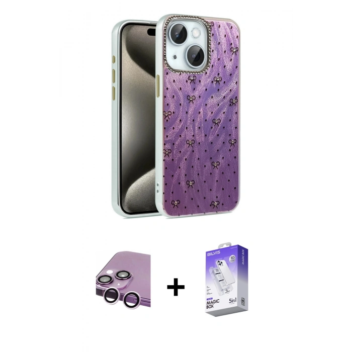 MARSİLYAN™- iPhone 14 Kılıf Zirve Modern Prime - Siyah Bilvis 5in1 3D Magic Cam Ekran Koruyucu + Raze Metal Kamera Lens - MR