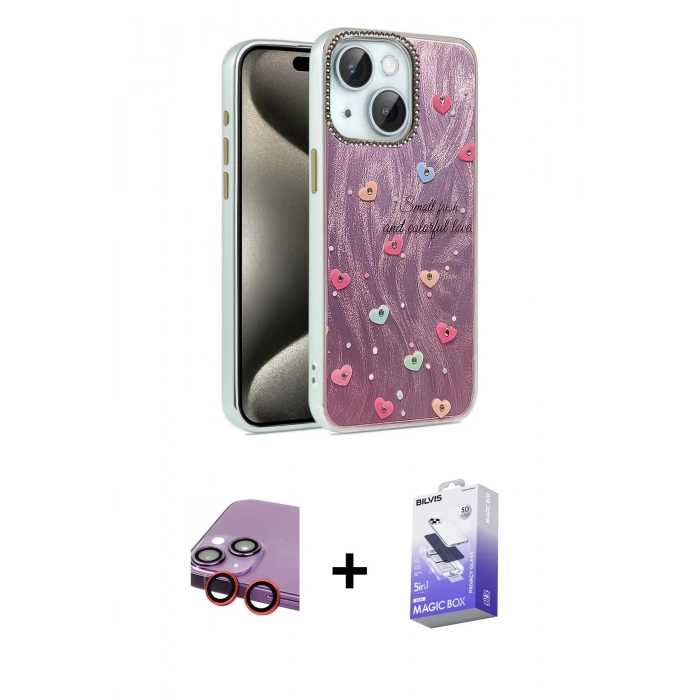 MARSİLYAN™- iPhone 14 Kılıf Zirve Modern Prime - Siyah Bilvis 5in1 5D Magic Hayalet Cam Ekran Koruyucu + Raze Metal Kamera Lens - KI
