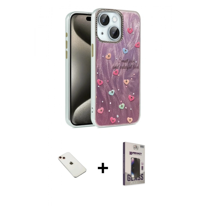 MARSİLYAN™- iPhone 14 Kılıf Zirve Modern Prime - Siyah Bilvis Hayalet Cam Ekran Koruyucu + Diamond Kamera Lens - KI