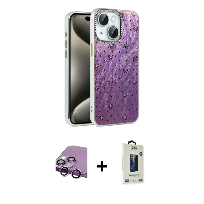 MARSİLYAN™- iPhone 14 Kılıf Zirve Modern Prime - Siyah Bilvis Hayalet Cam Ekran Koruyucu + Raze Metal Kamera Lens - GS