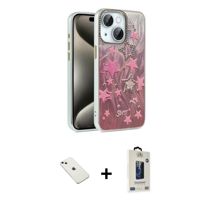 MARSİLYAN™- iPhone 14 Kılıf Zirve Modern Prime - Siyah Bilvis Hayalet Cam Ekran Koruyucu + Diamond Kamera Lens - SABE