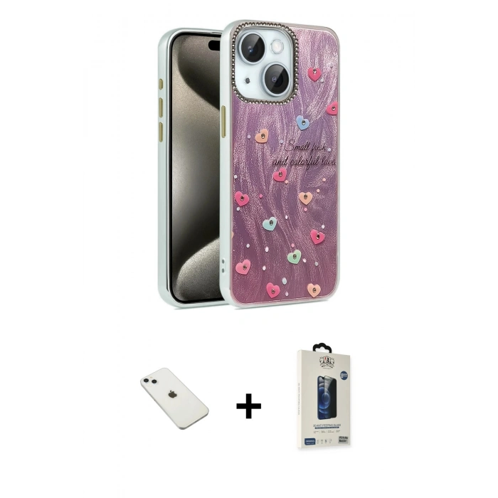 MARSİLYAN™- iPhone 14 Kılıf Zirve Modern Prime - Siyah Bilvis Hayalet Cam Ekran Koruyucu + Diamond Kamera Lens - SABE