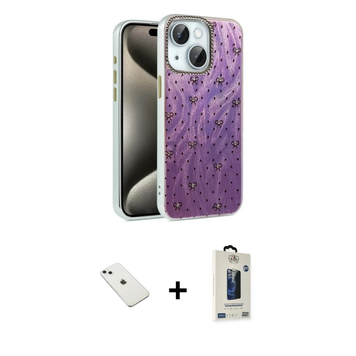 MARSİLYAN™- iPhone 14 Kılıf Zirve Modern Prime - Siyah Bilvis Hayalet Cam Ekran Koruyucu + Diamond Kamera Lens - SABE
