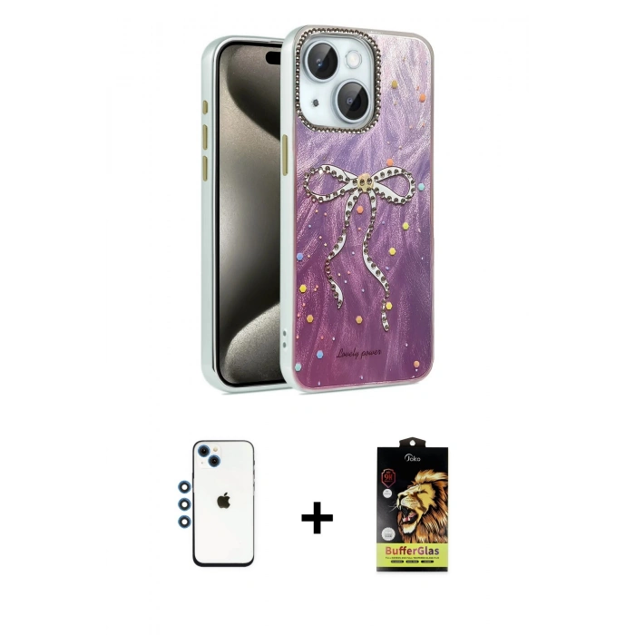 MARSİLYAN™- iPhone 14 Kılıf Zirve Modern Prime - Siyah Buffer Cam Ekran Koruyucu + Shine Kamera Lens - MI