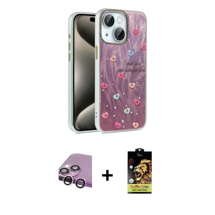 MARSİLYAN™- iPhone 14 Kılıf Zirve Modern Prime - Siyah Buffer Cam Ekran Koruyucu + Raze Metal Kamera Lens - MR