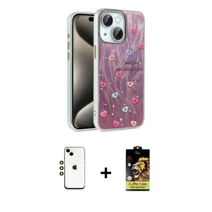 MARSİLYAN™- iPhone 14 Kılıf Zirve Modern Prime - Siyah Buffer Cam Ekran Koruyucu + Shine Kamera Lens - GD
