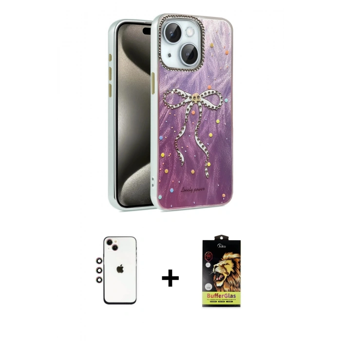 MARSİLYAN™- iPhone 14 Kılıf Zirve Modern Prime - Siyah Buffer Cam Ekran Koruyucu + Shine Kamera Lens - GI