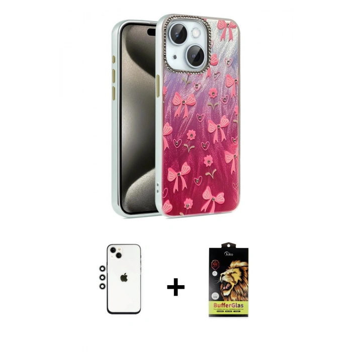 MARSİLYAN™- iPhone 14 Kılıf Zirve Modern Prime - Siyah Buffer Cam Ekran Koruyucu + Shine Kamera Lens - GS