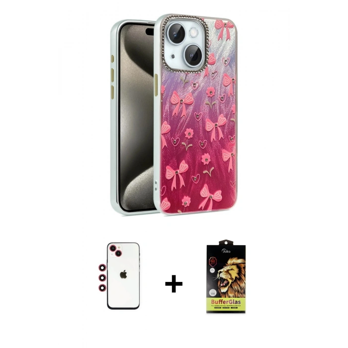 MARSİLYAN™- iPhone 14 Kılıf Zirve Modern Prime - Siyah Buffer Cam Ekran Koruyucu + Shine Kamera Lens - KI