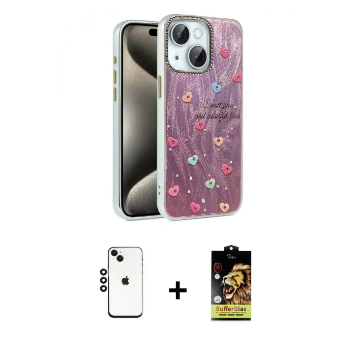MARSİLYAN™- iPhone 14 Kılıf Zirve Modern Prime - Siyah Buffer Cam Ekran Koruyucu + Shine Kamera Lens - SH
