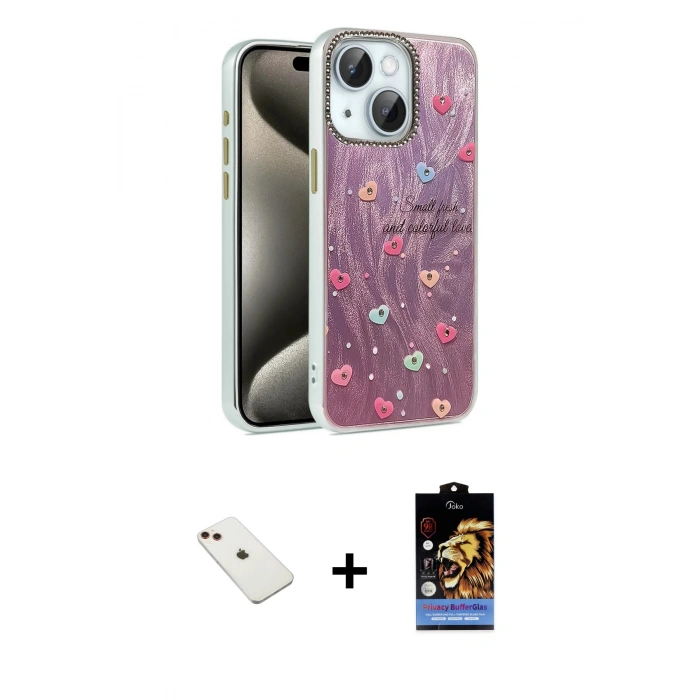 MARSİLYAN™- iPhone 14 Kılıf Zirve Modern Prime - Siyah Buffer Hayalet Cam Ekran Koruyucu + Diamond Kamera Lens - KI