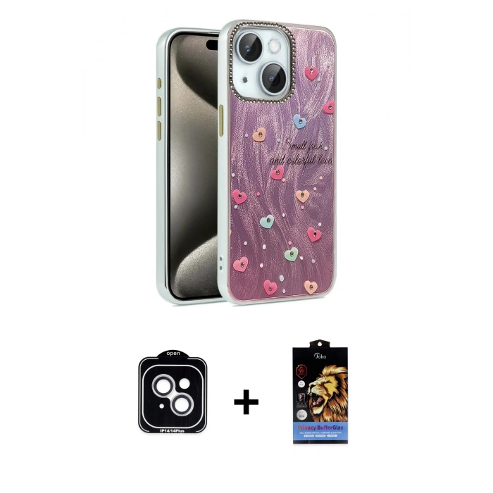 MARSİLYAN™- iPhone 14 Kılıf Zirve Modern Prime - Siyah Buffer Hayalet Cam Ekran Koruyucu + PVD Metal Kamera Lens - GS