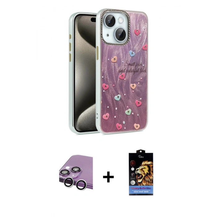 MARSİLYAN™- iPhone 14 Kılıf Zirve Modern Prime - Siyah Buffer Hayalet Cam Ekran Koruyucu + Raze Metal Kamera Lens - GS