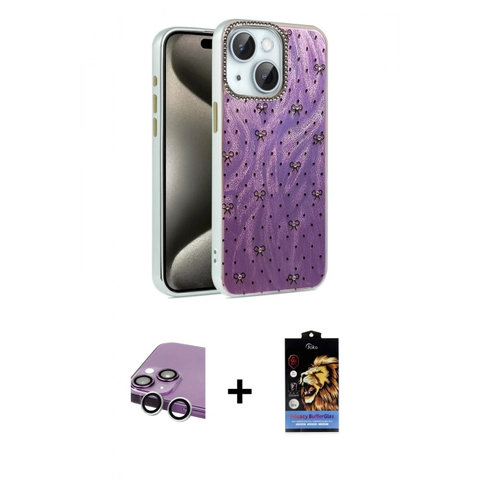 MARSİLYAN™- iPhone 14 Kılıf Zirve Modern Prime - Siyah Buffer Hayalet Cam Ekran Koruyucu + Raze Metal Kamera Lens - GS