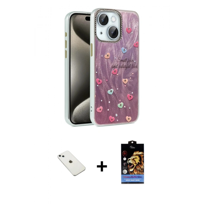 MARSİLYAN™- iPhone 14 Kılıf Zirve Modern Prime - Siyah Buffer Hayalet Cam Ekran Koruyucu + Sierra Blue Diamond Kamera Lens